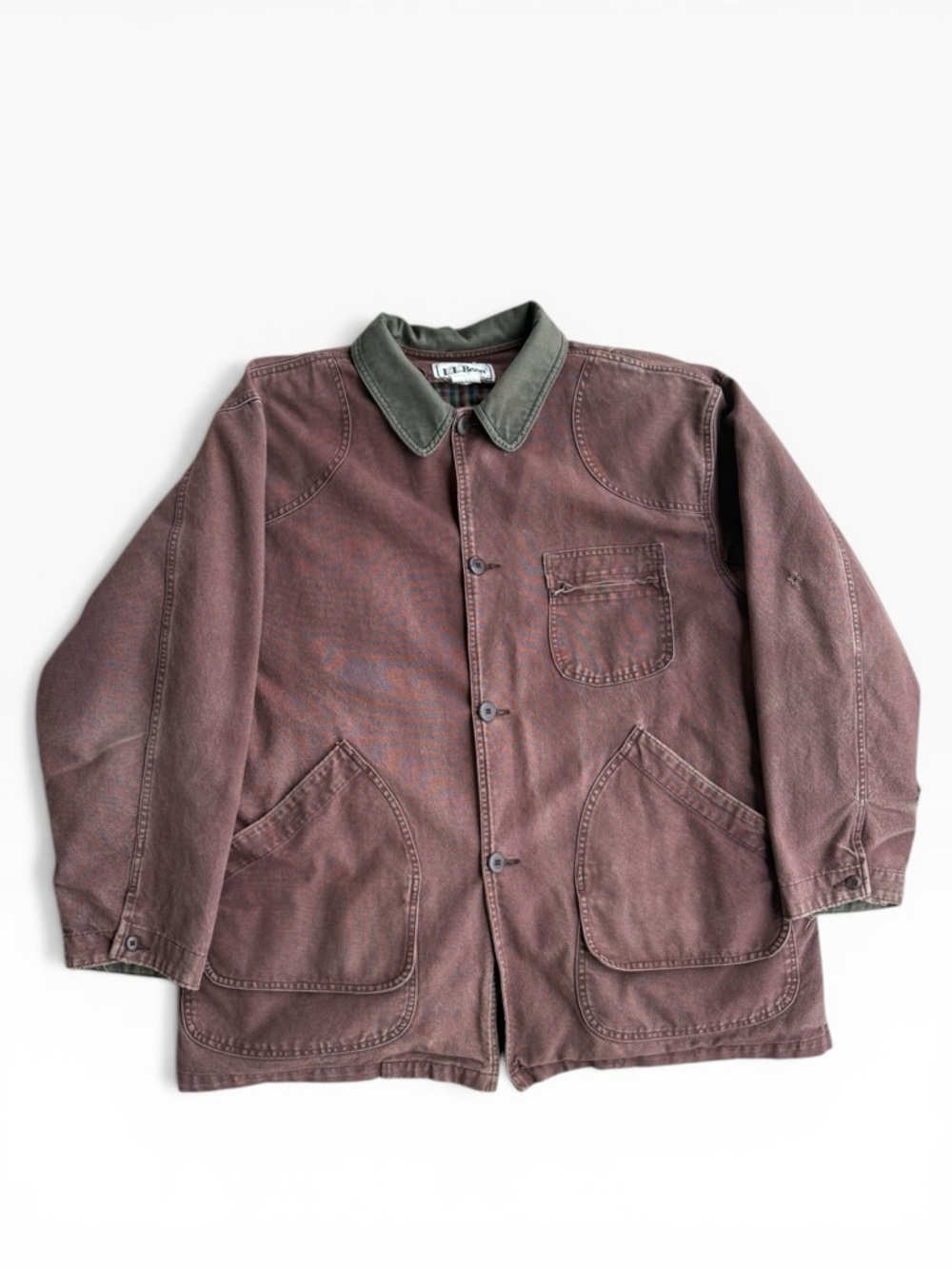 Vintage L.L. Bean PrimaLoft Field Coat Faded Canvas Plaid Lined Chore Jacket XL